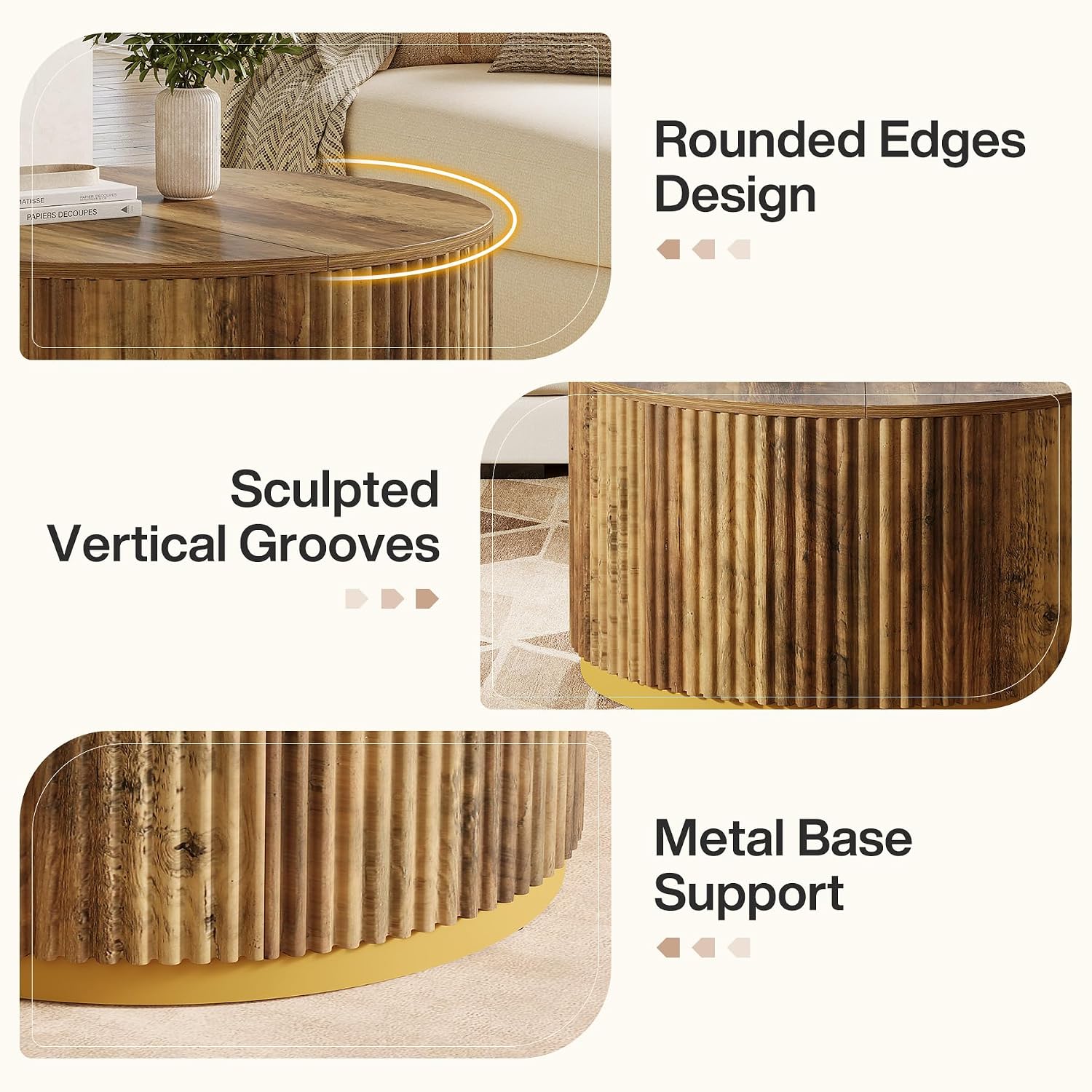 Office Furniture Custom - طاولة قهوة خشبية مستديرة بقطر 31.5