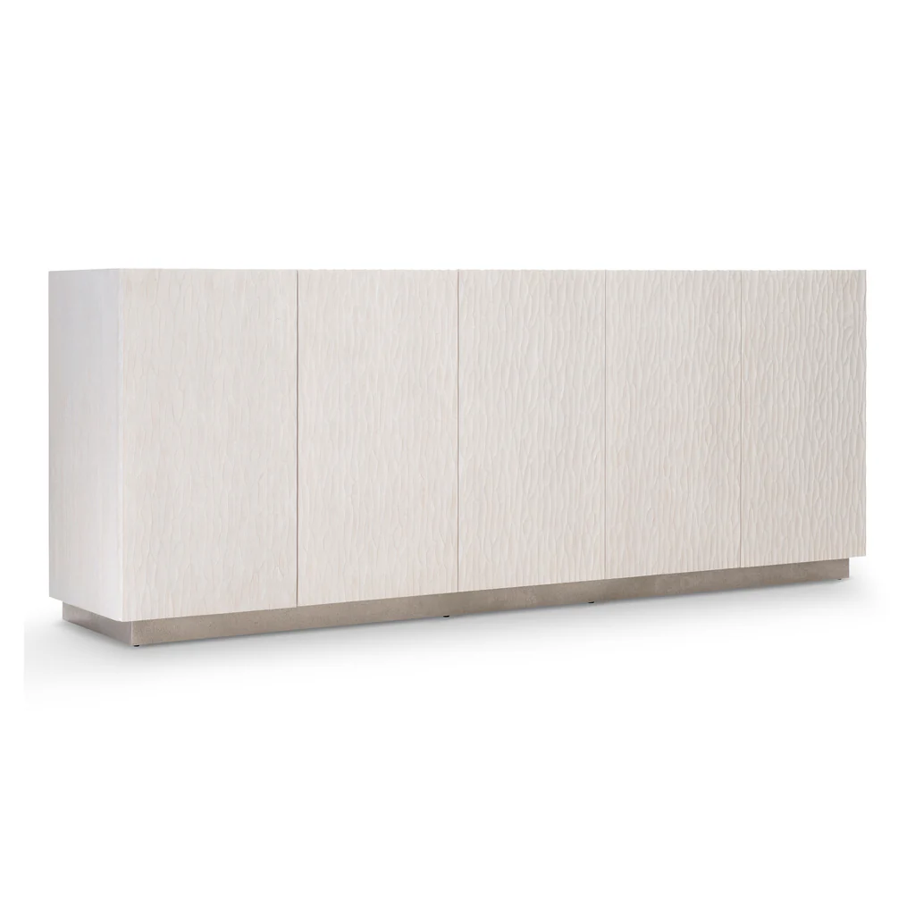Credenza Office Storage - حامل تلفزيون عصري أبيض بتصميم متموج،