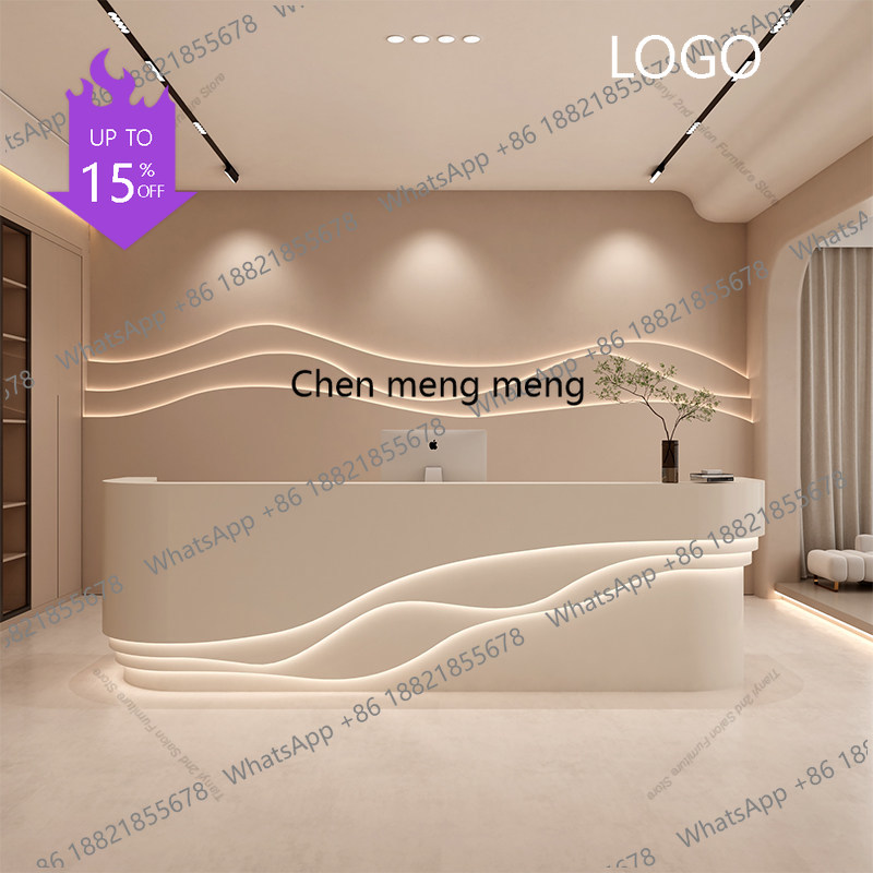 Office Furniture Store - D5556 منضدة كاشير بتصميم نورديك كريمي،
