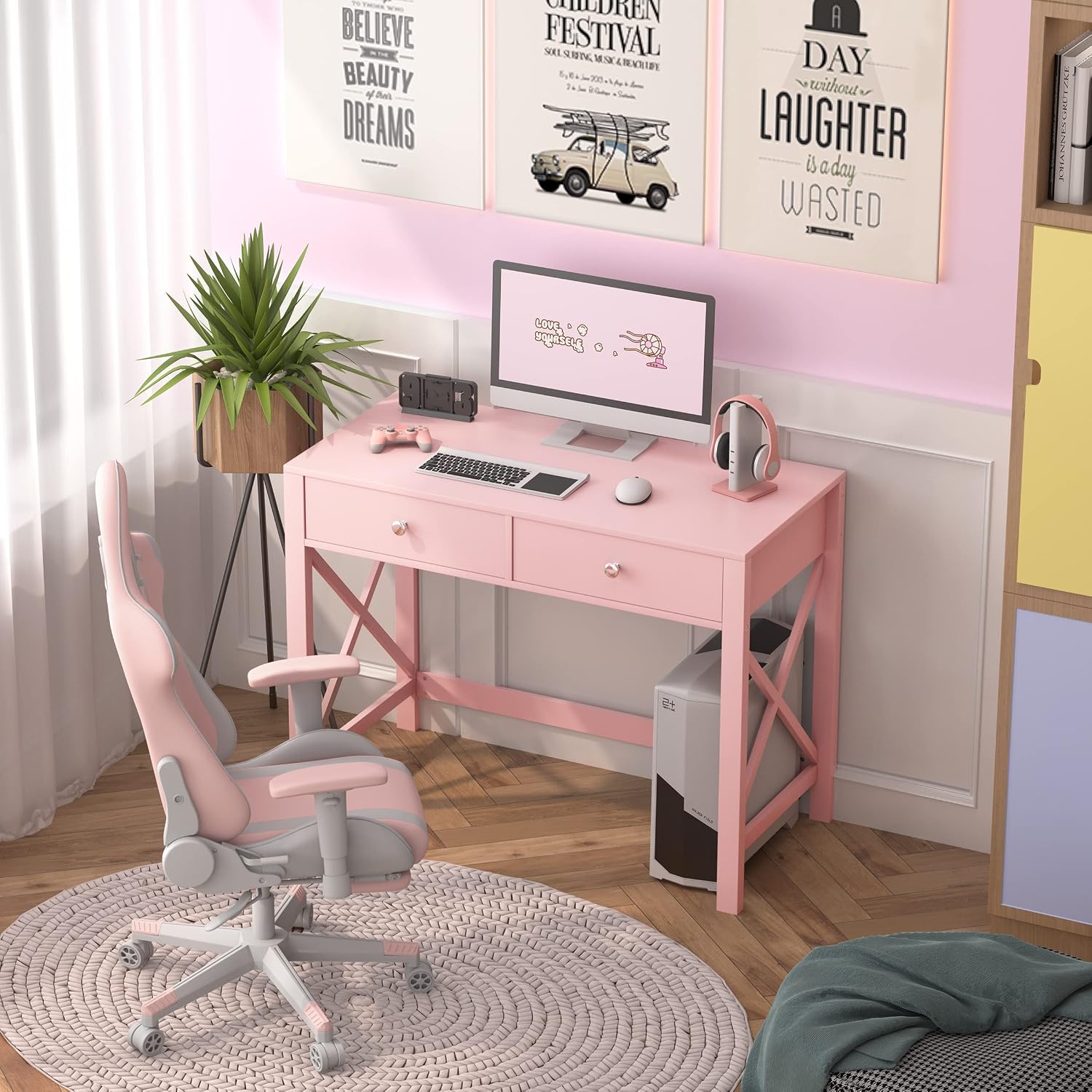 Office Furniture Custom - مكتب منزلي صغير مع أدراج، طاولة