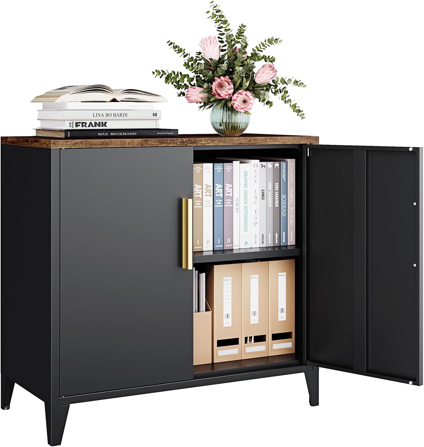 خزانة تخزين معدنية بأبواب ورفو - مراجعة Credenza Office Storage وسعره