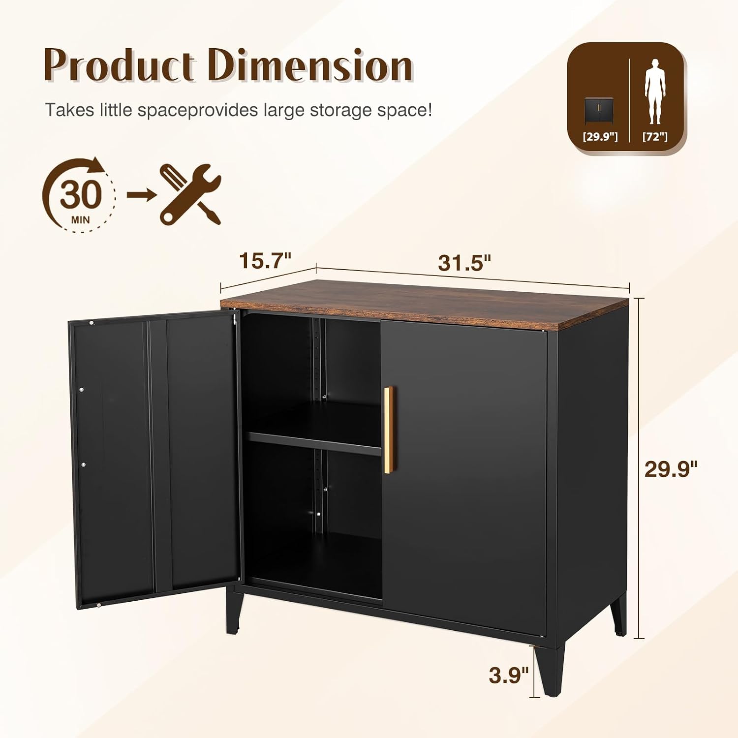 خزانة تخزين معدنية بأبواب ورفو - مراجعة Credenza Office Storage وسعره
