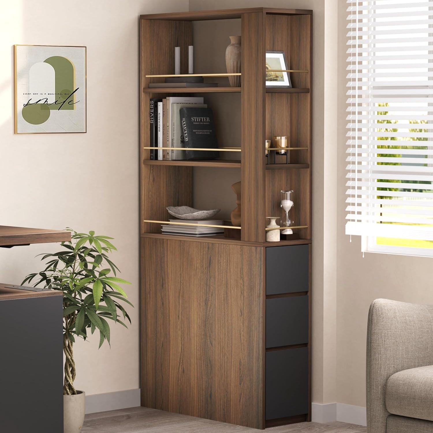 رف كتب زاوي بطول 71 بوصة مع 3  - مراجعة Office Furniture Custom وسعره