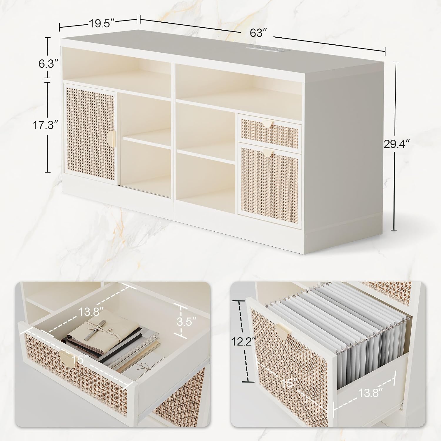 خزانة 63 بوصة مع درجين وقفل وم - مراجعة Credenza Office Storage وسعره